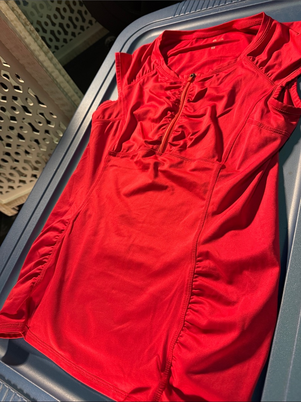 Athleta Red Ruched Active Mini Dress with Front Zip